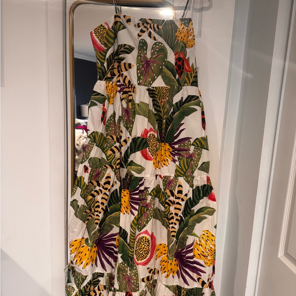 FARM Rio Green and White Spaghetti Strap Sundress